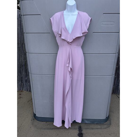 BCBG MAXAZRIA Sz 0 Pink Ruffle Cascade V-Neck Front Slit Gown $298 Bride’s Maid - Picture 7 of 16
